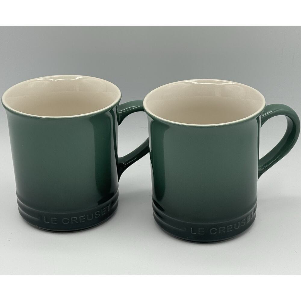 Le Creuset Mugs Set of 2 Cup Green Artichaut 14oz Mug Stoneware 400mL Coffee Tea